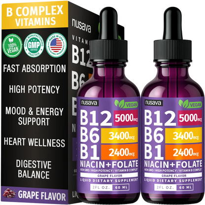 Vitamin B12 & B6 Liquid Drops – High-Potency Sublingual B-Complex with Methylcobalamin (2 Pack)