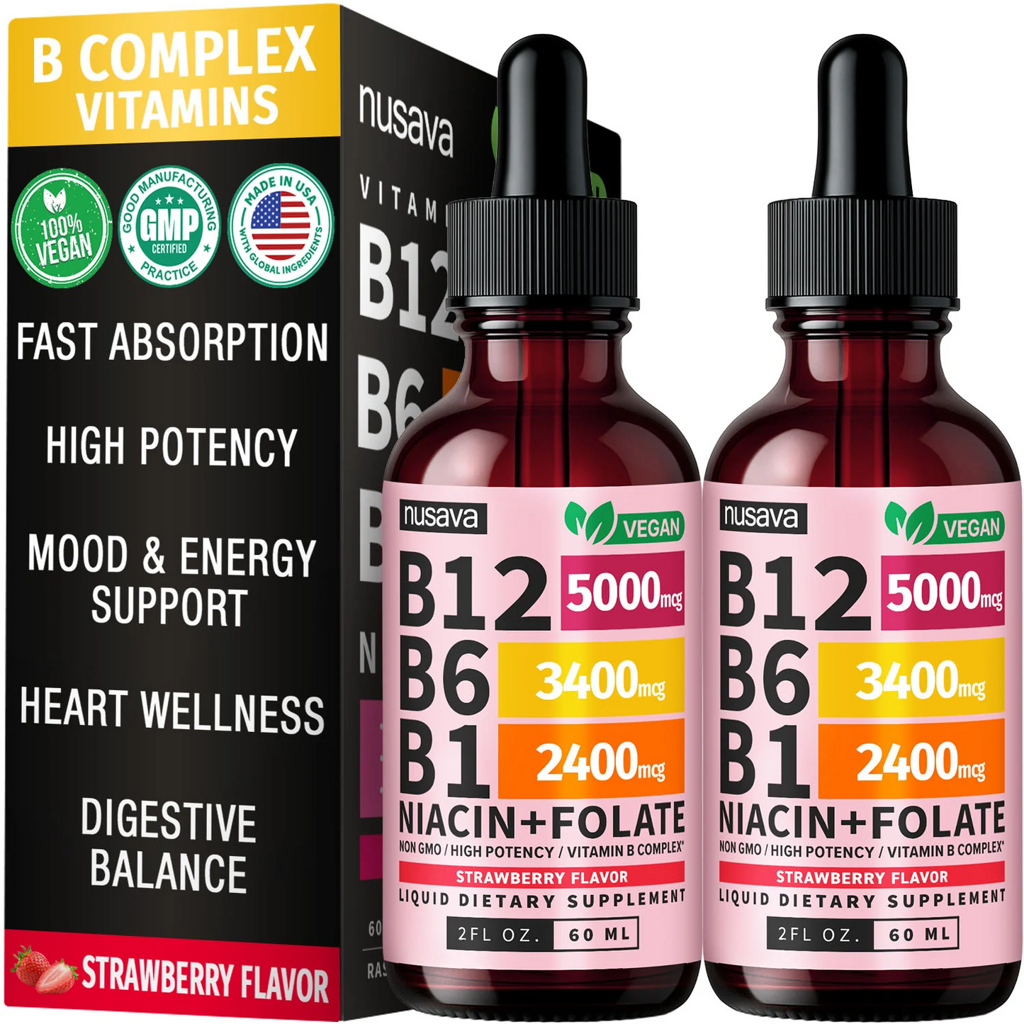 Vitamin B12 & B6 Liquid Drops – High-Potency Sublingual B-Complex with Methylcobalamin (2 Pack)