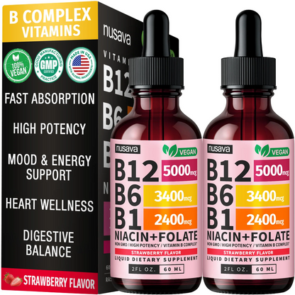 Vitamin B12 & B6 Liquid Drops – High-Potency Sublingual B-Complex with Methylcobalamin (2 Pack)