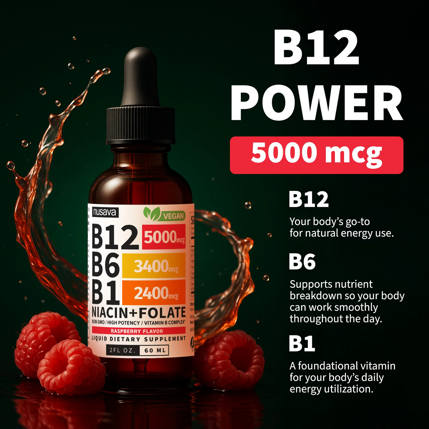 Vitamin B12 & B6 Liquid Drops – High-Potency Sublingual B-Complex with Methylcobalamin (2 Pack)