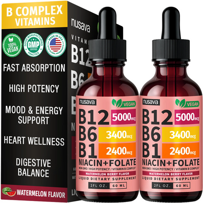 Vitamin B12 & B6 Liquid Drops – High-Potency Sublingual B-Complex with Methylcobalamin (2 Pack)