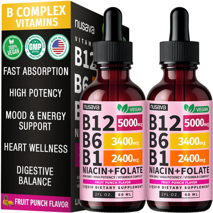 Vitamin B12 & B6 Liquid Drops – High-Potency Sublingual B-Complex with Methylcobalamin (2 Pack)