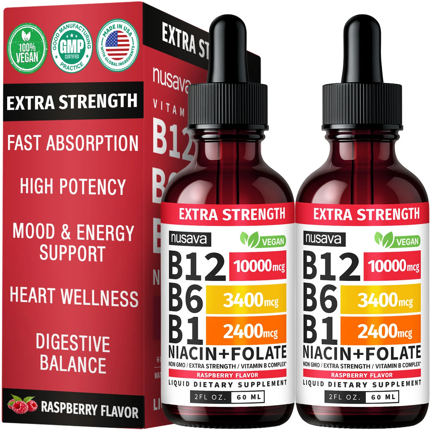 Vitamin B12 & B6 Liquid Drops – High-Potency Sublingual B-Complex with Methylcobalamin (2 Pack)