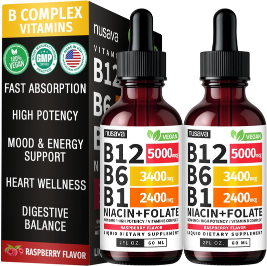 Vitamin B12 & B6 Liquid Drops – High-Potency Sublingual B-Complex with Methylcobalamin (2 Pack
